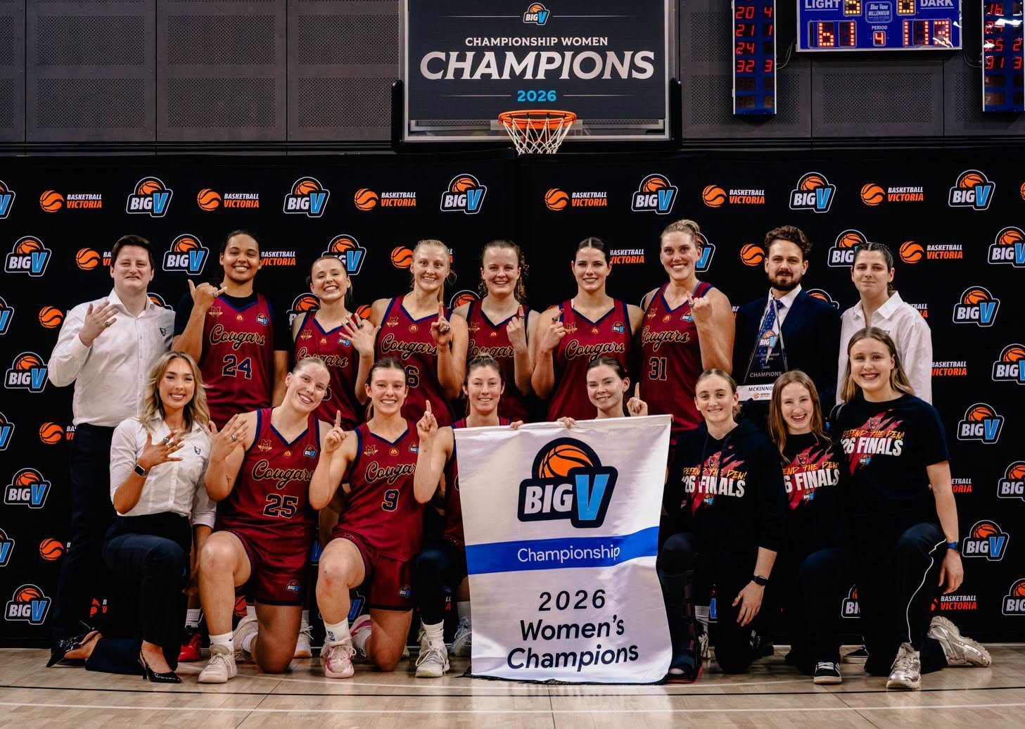McKinnon Cougars women celebrating the 2026 Big V Championship