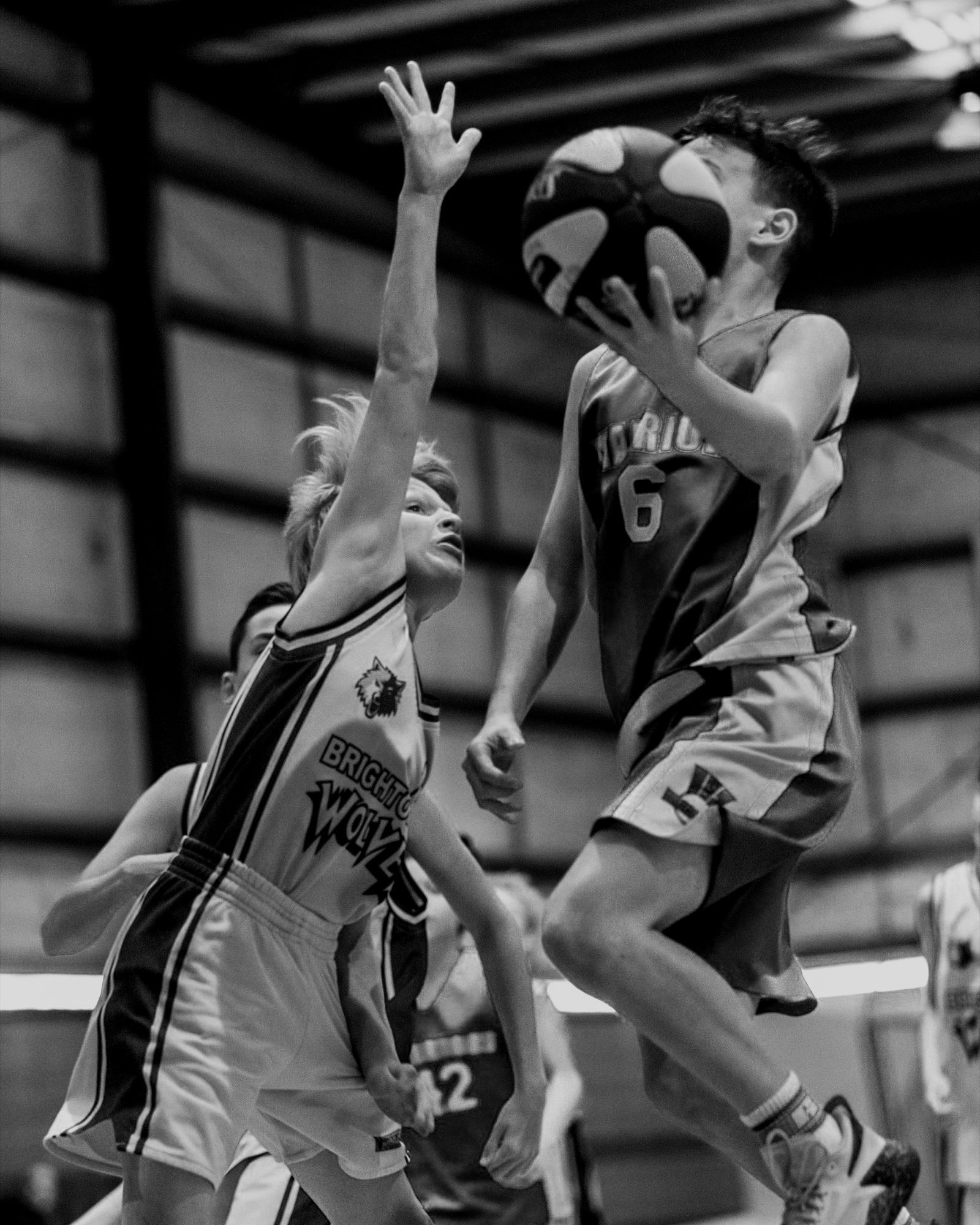 A player training on court in black and white